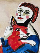 Laden Sie das Bild in den Galerie-Viewer, Aquarellmalerei "Frau mit Fuchs"