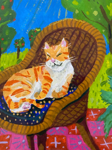 Zeichnung – "Katze im Korbstuhl"