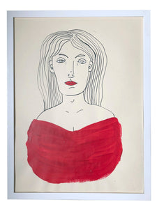 Zeichnung "Dame in Rot"