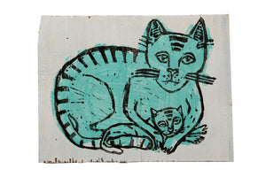 Objekt – Linolschnitt "Katze mit Jungem"